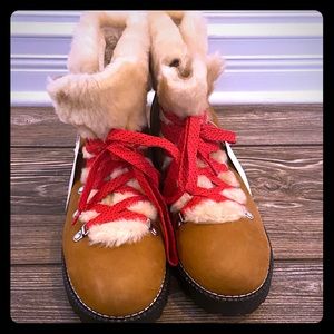 JCrew shearling boots with two string colors